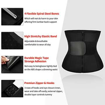 Gotoly Women Waist Trainer Corset Cincher Belt Tummy Control Slimming Body Shaper Belly Workout Sport Girdle (Black, Medium)