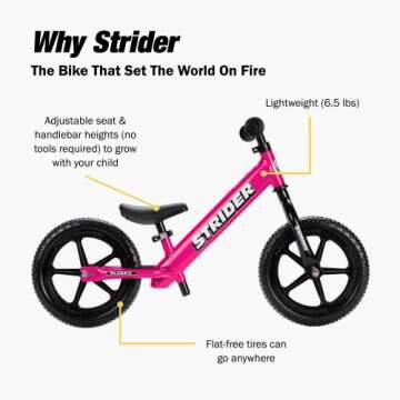 Strider 12" Classic Balance Bike for Toddlers - Lightweight, Adjustable