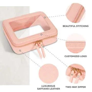 Prite Clear Makeup Bag Cosmetic Organizer Case Waterproof Travel Toiletry Bag Skincare Pouch with Golden Zipper(Pink)