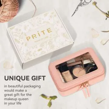 Prite Clear Makeup Bag Cosmetic Organizer Case Waterproof Travel Toiletry Bag Skincare Pouch with Golden Zipper(Pink)