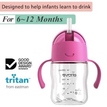 Evorie Tritan Weighted Straw Sippy Cup with Handles for Baby and Toddlers 6 months up, 7 Oz Soft Sil...