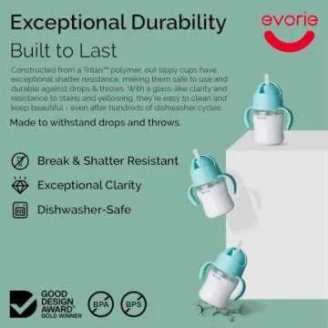 Evorie Tritan Weighted Straw Sippy Cup with Handles for Baby and Toddlers 6 months up, 7 Oz Soft Silicone Straw Infant First Training Water Bottle (Strawberry)