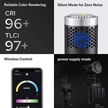 Godox ML30Bi Bi-Color LED Video Light, 40W 2800K-6500K Color Temperature,CRI 96+ TLCI 97+,7 FX Effects, Silent Mode,APP Wireless Control,LED Light with 2X NP-F970 Lithium Battery Case