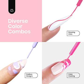 Beetles Gel Nail Design Kit, Nude Pink Gel Liner Nail Art Design Polish Set Paint For Nail 6 Colors Pastel Yellow Green Pink Purple Orange Swirl Built Thin Nail Art Brush Manicure Gift for Women