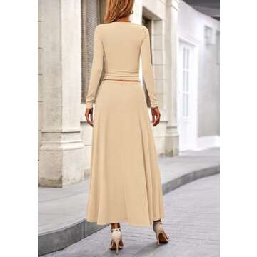 PRETTYGARDEN Women's Spring 2 Piece Outfits Dressy Casual Ribbed Knit Long Sleeve Crop Tops Maxi Flo...