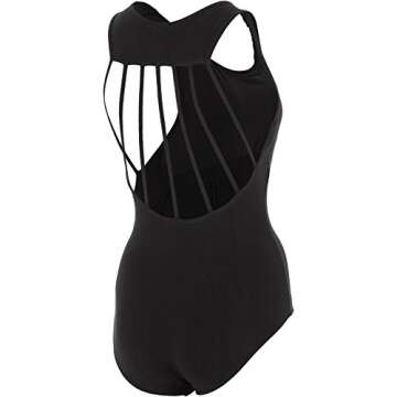 DanzNmotion by Danshuz Women's Black Straps Leotard - Elegant Comfort for Dancers