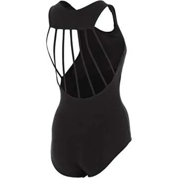 DanzNmotion by Danshuz Women's Black Straps Leotard - Elegant Comfort for Dancers