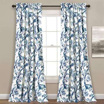 Lush Decor Dolores Light Filtering Window Panels, Pair, 52" W x 95" L, Blue - Toile Curtains - Flora...