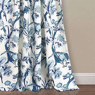 Lush Decor Dolores Light Filtering Window Panels, Pair, 52" W x 95" L, Blue - Toile Curtains - Floral Bird Print - Grandmillennial & French Country Curtains - Cottage & Maximalist Home Decor