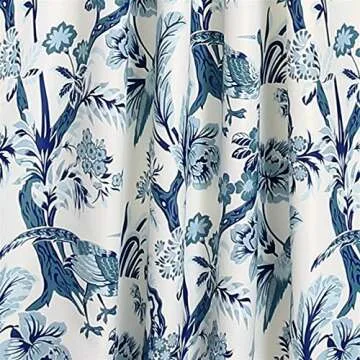 Lush Decor Dolores Light Filtering Window Panels, Pair, 52" W x 95" L, Blue - Toile Curtains - Floral Bird Print - Grandmillennial & French Country Curtains - Cottage & Maximalist Home Decor