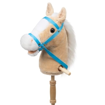 HollyHOME Stick Horse Plush Handcrafted Hobby Horse on a Stick with Wood Wheels Real Pony Neighing a...