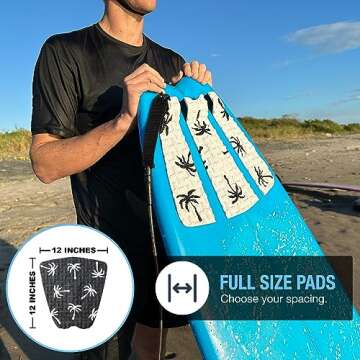 Ho Stevie! Premium Surfboard Traction Pad [Choose Color] 3 Piece, Full Size, Maximum Grip, 3M Adhesive, for Surfing or Skimboarding