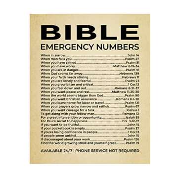 Inspirational Emergency Numbers Print for Home Office & Church