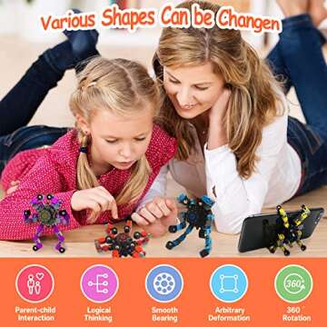 12 Pack Funny Sensory Fidget Toys,Deformable Chain DIY Robot Spinners Fingertip Stress Relief Gyro T...