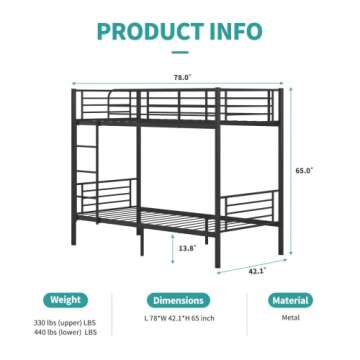 Heavy Duty Metal Twin Over Twin Bunk Bed Frame with Ladder and Storage