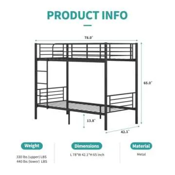 Heavy Duty Metal Twin Over Twin Bunk Bed Frame with Ladder and Storage