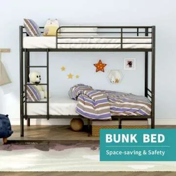 Space-Saving Twin Bunk Bed Frame with Guardrail & Ladder