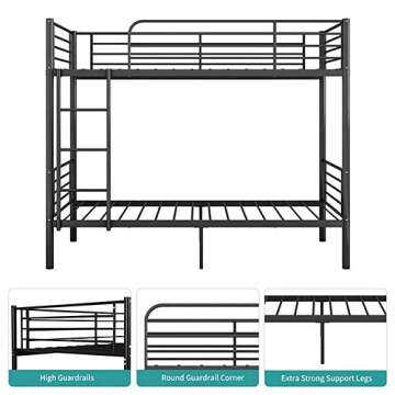 Space-Saving Twin Bunk Bed Frame with Guardrail & Ladder