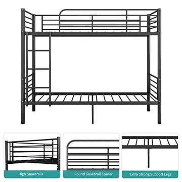 Space-Saving Twin Bunk Bed Frame with Guardrail & Ladder