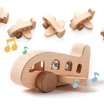 ibwaae Wooden Airplane Toys, Air Transport Vehicles Play Set, Wooden Pull Games, Learning Gift Monte...
