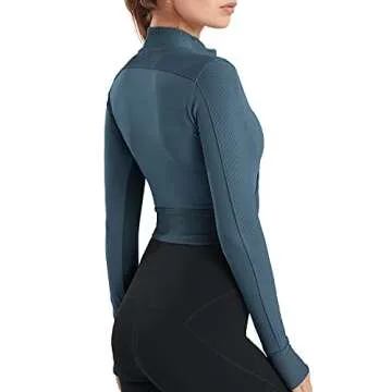 KTILG Womens Cropped Jacket Half Zip Pullover Slim Fit Yoga Running Athletic Workout Jackets Long Sleeve Activewear Top