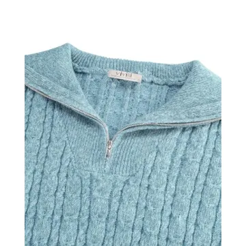 Vivilli Sweaters for Women Fall 2024 Women Outfits Dressy Casual Trendy Fashion Winter Old Money Clothes Cute Cable Knit Quarter Zip Pullover Tops Oversized Sweaters Fall Winter Clothes Blue S