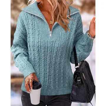 Vivilli Sweaters for Women Fall 2024 Women Outfits Dressy Casual Trendy Fashion Winter Old Money Clothes Cute Cable Knit Quarter Zip Pullover Tops Oversized Sweaters Fall Winter Clothes Blue S
