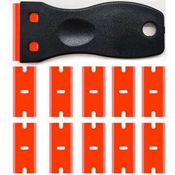 Double Edged Plastic Razor Blade Scrapers Knife with Contoured Grip for Scraping Labels and Decals S...