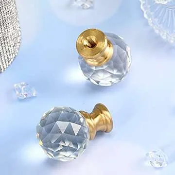 Mudder 2 Pieces Crystal Lamp Finial Cap Knob Screw Topper Clear Finial with Polished Chrome Base 1-3/4 Inches Diamond Knob for Lamp Shade Decorations(Gold Base)