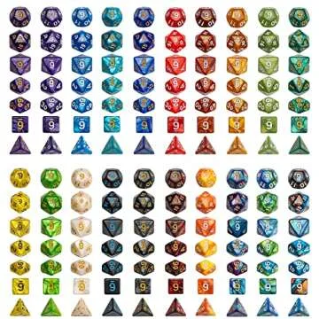 QMay DND Dice Set - 20x7 (140 Pieces) Polyhedral Dice, 20 Colors D&D Dice for Dungeons and Dragons Tabletop Role-Playing Games with 1 Drawstring Bag