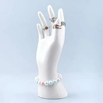 Framendino, Female Mannequin Hand Jewelry Display Holder Stand for Bracelet Necklace Ring Plastic (White, 2 Pack)