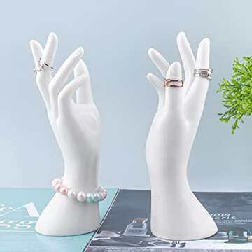 Framendino, Female Mannequin Hand Jewelry Display Holder Stand for Bracelet Necklace Ring Plastic (White, 2 Pack)