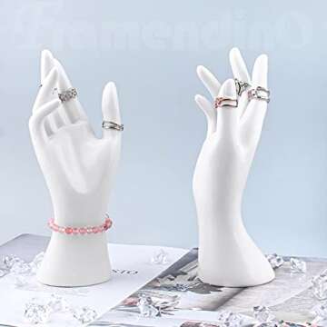 Framendino, Female Mannequin Hand Jewelry Display Holder Stand for Bracelet Necklace Ring Plastic (White, 2 Pack)