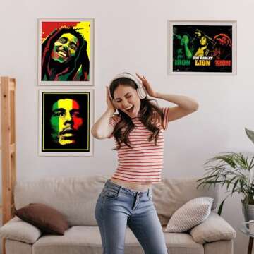 Bob Marley Silhouettes Wall Art Prints, 3-Pack Decor of Iconic Faces for Home & Studio
