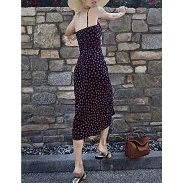 Omoone Womens Floral Dress Low-Cut Square Neck Spaghetti Strap Tie Bodycorn 90s Y2k Sun Dresses (02 Black, Medium)