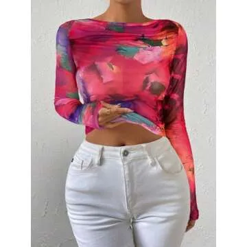 OYOANGLE Women's Tie Die Long Sleeve Slim Fit Top