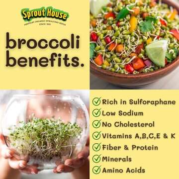 The Sprout House Broccoli Sprouting and Microgreen Seeds - Top Quality Organic Broccoli Sprouts, Non-GMO, High-Germination, Easy to Grow, Resealable Bag, Sulforaphane Rich Superfood,16oz