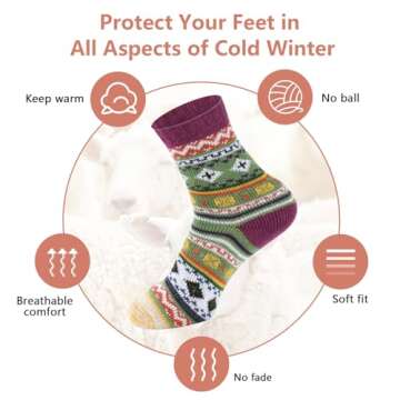 besky 5 Pairs Winter Wool Socks Women, Knit Thick Wool Soft Warm and Breathable Cozy Socks for Womens, Mountain Climbing, Skiing - Christmas Gifts