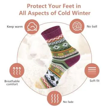besky 5 Pairs Winter Wool Socks Women, Knit Thick Wool Soft Warm and Breathable Cozy Socks for Womens, Mountain Climbing, Skiing - Christmas Gifts