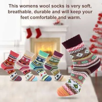 besky 5 Pairs Winter Wool Socks Women, Knit Thick Wool Soft Warm and Breathable Cozy Socks for Womens, Mountain Climbing, Skiing - Christmas Gifts