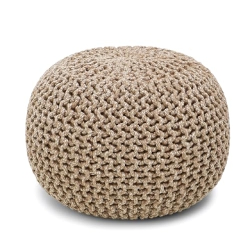 REDEARTH Round Pouf Ottoman - Hand Knitted Cable Boho Home Décor 100% Cotton