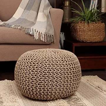 Stylish Hand Knitted Pouf Ottoman for Living Room Decor