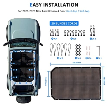 RERPRO Sunshade Compatible with 2021 2022 2023 2024 2025 New Ford Bronco 4 Door Sun Shade Bikini Top Roof Bimini Soft Mesh Net Exterior Accessories, Blocks UV Wind Noise, Black