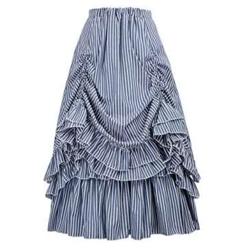 Belle Poque Women's Steampunk Gothic Skirt Victorian Ruffles Pirate Skirt(M,Blue White)