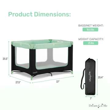 Dream On Me Zodiak Portable Playard in Mint, Lightweight, Packable and Easy Setup Baby Playard, Breathable Mesh Sides and Soft Fabric - Comes with a Removable Padded Mat