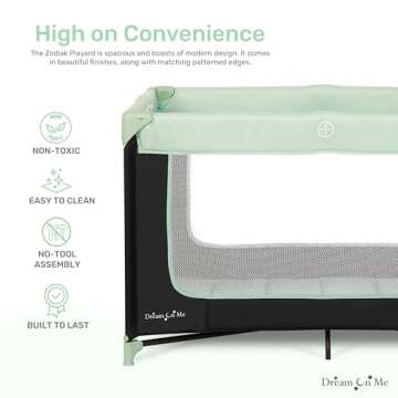 Dream On Me Zodiak Portable Playard in Mint, Lightweight, Packable and Easy Setup Baby Playard, Breathable Mesh Sides and Soft Fabric - Comes with a Removable Padded Mat