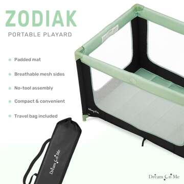 Dream On Me Zodiak Portable Playard in Mint, Lightweight, Packable and Easy Setup Baby Playard, Breathable Mesh Sides and Soft Fabric - Comes with a Removable Padded Mat