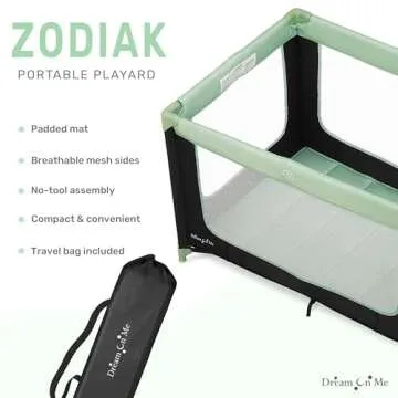 Dream On Me Zodiak Portable Playard in Mint, Lightweight, Packable and Easy Setup Baby Playard, Breathable Mesh Sides and Soft Fabric - Comes with a Removable Padded Mat