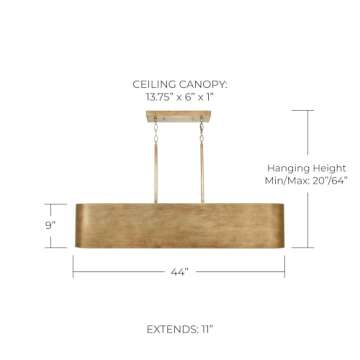 Capital Lighting 839051ML Jude Modern Bold Metal Island Chandelier/Linear Pendant, 5-Light 500 Total Watts, 9" H x 44" W, Mystic Luster