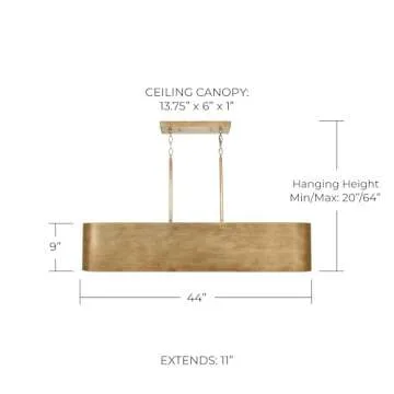 Capital Lighting 839051ML Jude Modern Bold Metal Island Chandelier/Linear Pendant, 5-Light 500 Total Watts, 9" H x 44" W, Mystic Luster